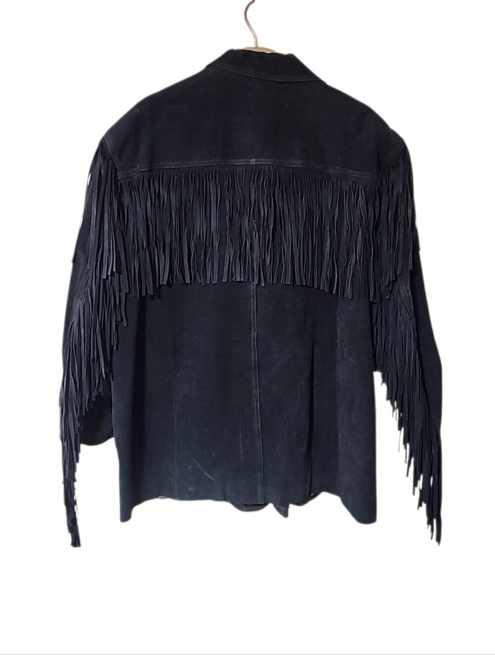 Vintage G-III Global Identity Black Suede Leather Fringe Jacket Size 18/20
